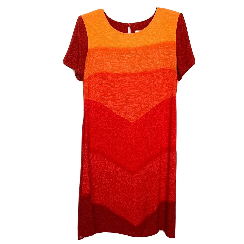 KC Spencer Shift Dress Womens 12 Orange Red Good Chevron Ombre Rayon USA Made